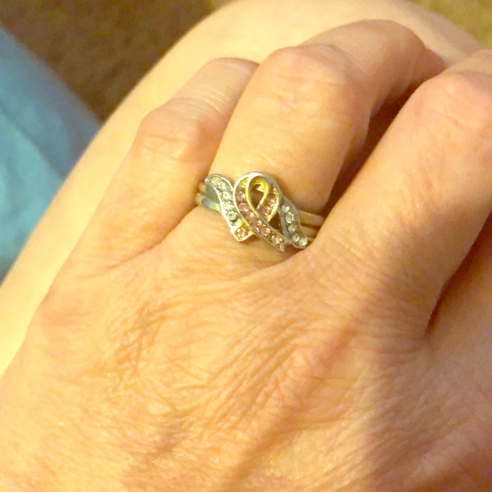 Two Tone Breast Cancer Awareness Ring Size 9